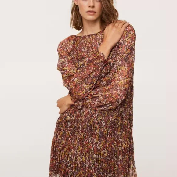 mango flowy animal print dress Mango Women's Pleated Animal-Print Dress